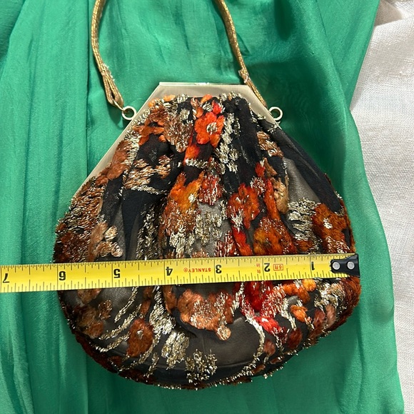 Moo Roo Vintage Gold Black Red Mesh Floral Cocktail Evening Bag - Picture 15 of 16
